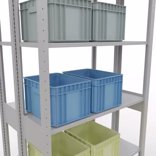 Andere Ansicht des Artikels Grundregal, Doppelregal, Fachbodenregal Stecksystem MULTIplus150, 2500 x 1000 x (2x300) mm (HxBxT), 2x6 Fachböden, Längenriegel, RAL 7035 lichtgrau Andere Ansicht des Artikels Grundregal, Doppelregal, Fachbodenregal Stecksystem MULTIplus150, 2500 x 1000 x (2x300) mm (HxBxT), 2x6 Fachböden, Längenriegel, RAL 7035 lichtgrau aus der Kategorie Fachbodenregale