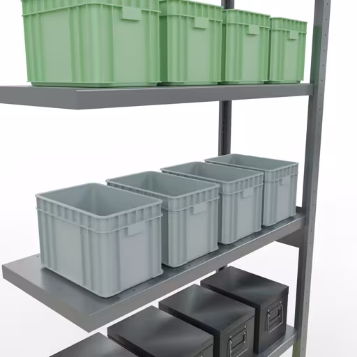 Produktbild Nr 13 des Artikels Anbauregal, Fachbodenregal Stecksystem MULTIplus330, 2500 x 1000 x 400 mm (HxBxT), 6 Fachböden, Längenriegel, verzinkt Abbildung Nr 13 des Artikels Anbauregal, Fachbodenregal Stecksystem MULTIplus330, 2500 x 1000 x 400 mm (HxBxT), 6 Fachböden, Längenriegel, verzinkt aus der Produktgruppe Stecksystem von der Marke Schulte Lagertechnik