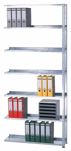 Anbauregal, Büro-Fachbodenregal Schraubsystem MULTIplus85, 2300 x 750 x 300 mm (HxBxT), 6 Fachböden, verzinkt, mit Anschlagleiste aus der Kategorie Schraubsystem mit der Artikelnummer 10458