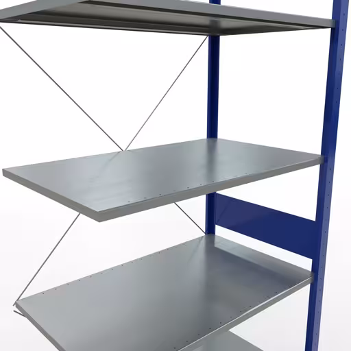 Abbildung Nr 14 des Artikels Anbauregal, Fachbodenregal Stecksystem MULTIplus85, 3000 x 1000 x 600 mm (HxBxT), 7 Fachböden, Kreuzstrebe, RAL 5010 enzianblau aus der Produktgruppe Stecksystem von der Marke Schulte Lagertechnik