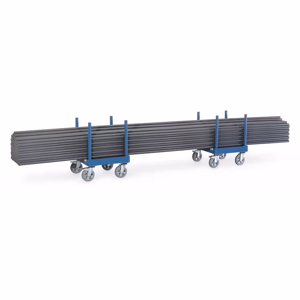 Langmaterial-Wagen 2110 Profilstahl-Konstruktion mit einsteckbaren Stahlrohr-Rungen, pulverbeschichtet, blau RAL 5007, Wasserfeste Holzplattform von Fetra aus der Kategorie Transportsysteme