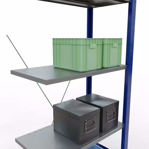 Anbauregal, Fachbodenregal Stecksystem MULTIplus150, 2000 x 750 x 400 mm (HxBxT), 5 Fachböden, Kreuzstrebe, RAL 5010 enzianblau/verzinkt/verzinkt mit der Artikelnr. 12745-75-B Anbauregal, Fachbodenregal Stecksystem MULTIplus150, 2000 x 750 x 400 mm (HxBxT), 5 Fachböden, Kreuzstrebe, RAL 5010 enzianblau/verzinkt/verzinkt von Schulte Lagertechnik aus der Kategorie Stecksystem