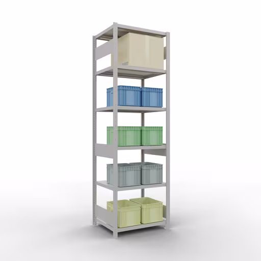 Produktbild Nr 14 des Artikels Grundregal, Fachbodenregal Stecksystem MULTIplus250, 2500 x 750 x 600 mm (HxBxT), 6 Fachböden, Längenriegel, RAL 7035 lichtgrau Abbildung Nr 14 des Artikels Grundregal, Fachbodenregal Stecksystem MULTIplus250, 2500 x 750 x 600 mm (HxBxT), 6 Fachböden, Längenriegel, RAL 7035 lichtgrau aus der Produktgruppe Stecksystem von der Marke Schulte Lagertechnik