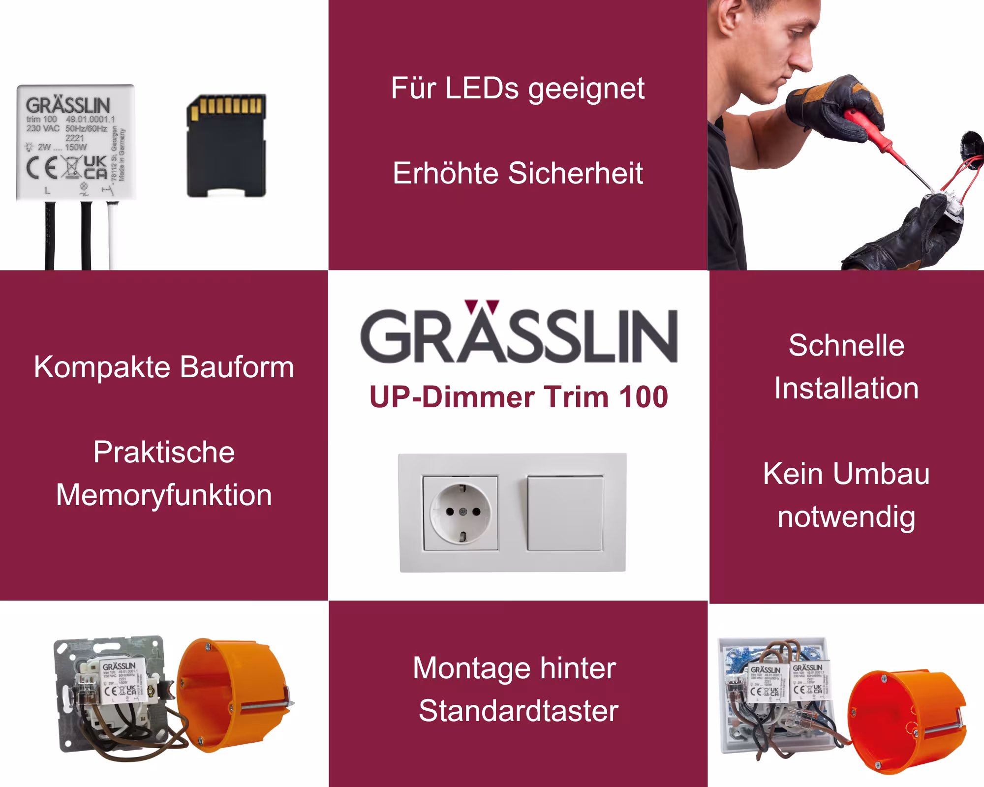 Variateur universel encastré de la marque Grässlin Zeitschaltung technologie de la catégorie immotique