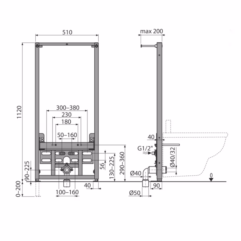 A105 Bidet Element | Montage Rahmen zur Wandmontage Einbauhöhe 1200mm aus der Kategorie Bidetarmaturen mit der GTIN 8595580552701 Montagerahmen für Bidets von der Marke AlcaPlast aus der Kategorie Bidetarmaturen