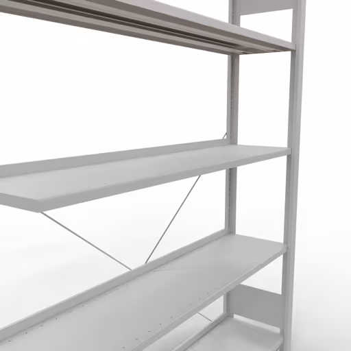 Abbildung Nr 12 des Artikels Anbauregal, Büro-Fachbodenregal Stecksystem MULTIplus85, 1800 x 1300 x 300 mm (HxBxT), 5 Fachböden, Kreuzstrebe, mit Anschlagleiste, lichtgrau aus der Produktgruppe Büroregale von der Marke Schulte Lagertechnik