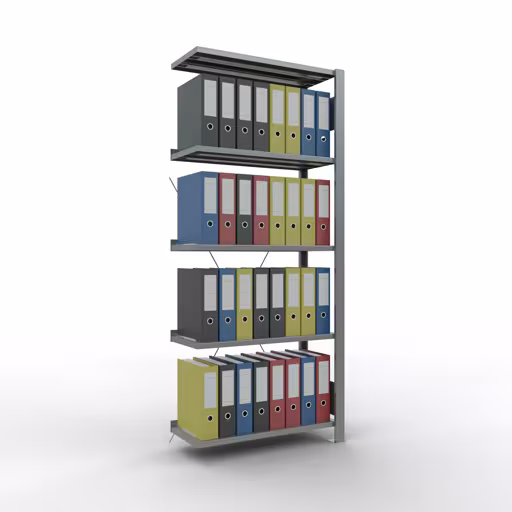 Abbildung Nr 16 des Artikels Anbauregal, Büro-Fachbodenregal Stecksystem MULTIplus85, 1800 x 750 x 300 mm (HxBxT), 5 Fachböden, Kreuzstrebe, verzinkt, mit Anschlagleiste aus der Produktgruppe Büroregale von der Marke Schulte Lagertechnik