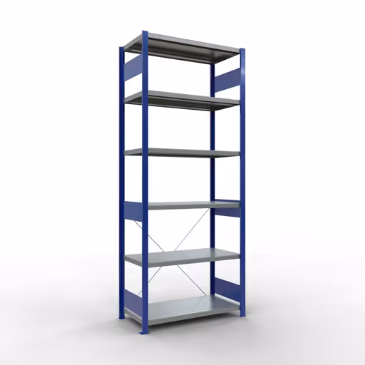 Abbildung Nr 14 des Artikels Grundregal, Fachbodenregal Stecksystem MULTIplus330, 2500 x 1000 x 500 mm (HxBxT), 6 Fachböden, Kreuzstrebe, RAL 5010 enzianblau/verzinkt aus der Produktgruppe Stecksystem von der Marke Schulte Lagertechnik