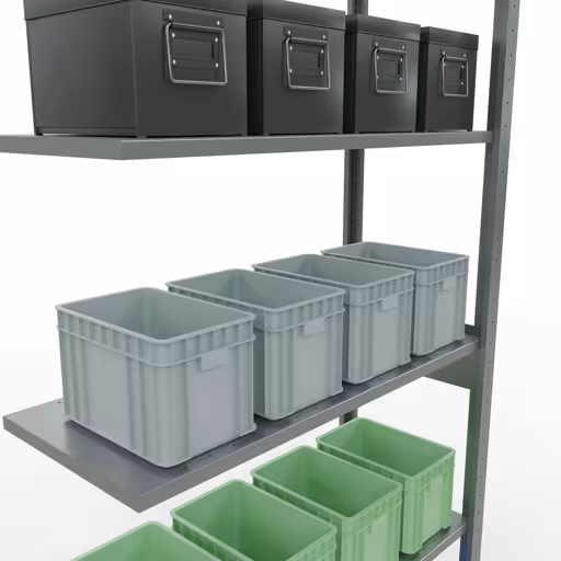 Produktbild Nr 13 des Artikels Anbauregal, Fachbodenregal Stecksystem MULTIplus85, 2500 x 1000 x 400 mm (HxBxT), 6 Fachböden, Längenriegel, verzinkt Abbildung Nr 13 des Artikels Anbauregal, Fachbodenregal Stecksystem MULTIplus85, 2500 x 1000 x 400 mm (HxBxT), 6 Fachböden, Längenriegel, verzinkt aus der Produktgruppe Stecksystem von der Marke Schulte Lagertechnik