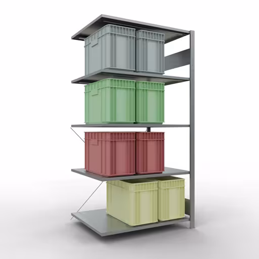 Produktbild Nr 14 des Artikels Anbauregal, Fachbodenregal Stecksystem MULTIplus150, 2000 x 1000 x 800 mm (HxBxT), 5 Fachböden, Kreuzstrebe, verzinkt Abbildung Nr 14 des Artikels Anbauregal, Fachbodenregal Stecksystem MULTIplus150, 2000 x 1000 x 800 mm (HxBxT), 5 Fachböden, Kreuzstrebe, verzinkt aus der Produktgruppe Stecksystem von der Marke Schulte Lagertechnik