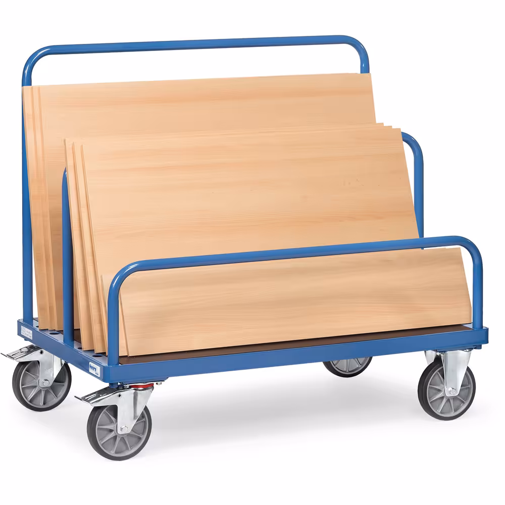 Plattenwagen 1200 kg ohne Bügel pulverbeschichtet, Holzplattform, 7 Verstellmöglichkeiten für Einsteckbügel von der Marke Fetra aus der Kategorie Plattentransport