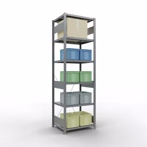 Abbildung Nr 13 des Artikels Grundregal, Fachbodenregal Stecksystem MULTIplus250, 2500 x 750 x 600 mm (HxBxT), 6 Fachböden, Kreuzstrebe, verzinkt aus der Produktgruppe Stecksystem von der Marke Schulte Lagertechnik