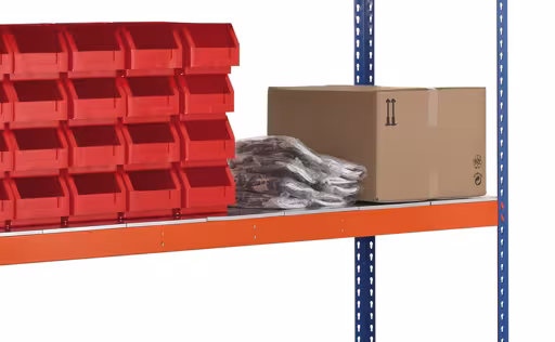 Grundregal, Weitspannregal Z1 mit Stahlpaneelen, 2438 x 1536 x 621 mm, blau/orange/verzinkt, 4 Ebenen, Fachlast 767 kg, Feldlast 2.800 kg von der Marke Schulte Lagertechnik aus der Produktreihe Weitspannregale