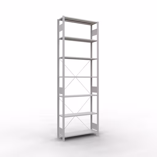 Grundregal, Fachbodenregal Stecksystem MULTIplus85, 3000 x 1000 x 300 mm (HxBxT), 7 Fachböden, Kreuzstrebe, RAL 7035 lichtgrau von der Marke Schulte Lagertechnik Grundregal, Fachbodenregal Stecksystem MULTIplus85, 3000 x 1000 x 300 mm (HxBxT), 7 Fachböden, Kreuzstrebe, RAL 7035 lichtgrau aus der Kategorie Grundregal mit der Artikelnummer 33032