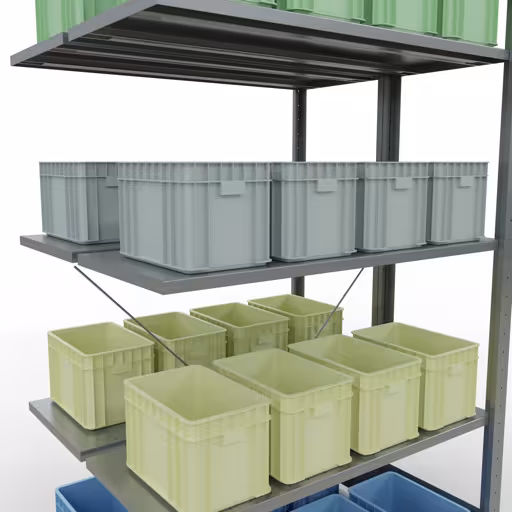 Produktbild Nr 15 des Artikels Anbauregal, Doppelregal, Fachbodenregal Stecksystem MULTIplus150, 2000 x 1000 x (2x400) mm (HxBxT), 2x5 Fachböden, Kreuzstrebe, verzinkt Abbildung Nr 15 des Artikels Anbauregal, Doppelregal, Fachbodenregal Stecksystem MULTIplus150, 2000 x 1000 x (2x400) mm (HxBxT), 2x5 Fachböden, Kreuzstrebe, verzinkt aus der Produktgruppe Fachbodenregale von der Marke Schulte Lagertechnik