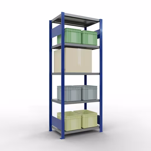 Produktbild Nr 13 des Artikels Grundregal, Fachbodenregal Stecksystem MULTIplus250, 2000 x 750 x 500 mm (HxBxT), 5 Fachböden, Längenriegel, RAL 5010 enzianblau/verzinkt/verzinkt Abbildung Nr 13 des Artikels Grundregal, Fachbodenregal Stecksystem MULTIplus250, 2000 x 750 x 500 mm (HxBxT), 5 Fachböden, Längenriegel, RAL 5010 enzianblau/verzinkt/verzinkt aus der Produktgruppe Stecksystem von der Marke Schulte Lagertechnik