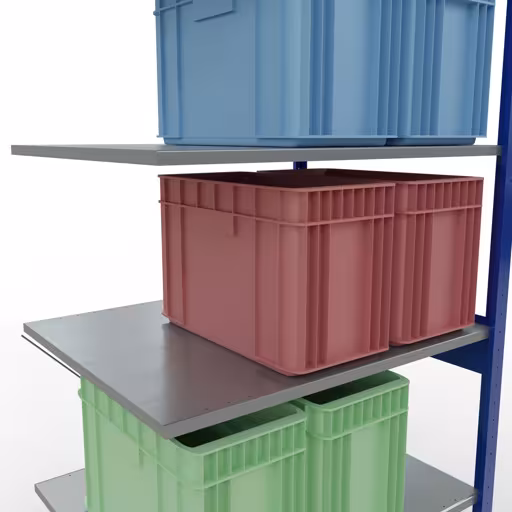 Andere Ansicht des Artikels Anbauregal, Fachbodenregal Stecksystem MULTIplus150, 2500 x 1000 x 800 mm (HxBxT), 6 Fachböden, Kreuzstrebe, RAL 5010/verzinkt aus der Kategorie Stecksystem