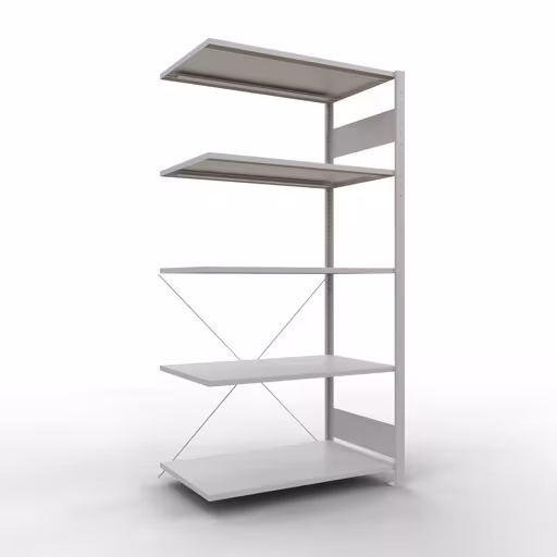 Anbauregal, Fachbodenregal Stecksystem MULTIplus150, 2000 x 1000 x 600 mm (HxBxT), 5 Fachböden, Kreuzstrebe, RAL 7035 lichtgrau von der Marke Schulte Lagertechnik Anbauregal, Fachbodenregal Stecksystem MULTIplus150, 2000 x 1000 x 600 mm (HxBxT), 5 Fachböden, Kreuzstrebe, RAL 7035 lichtgrau aus der Kategorie Anbauregal mit der Artikelnummer 32665