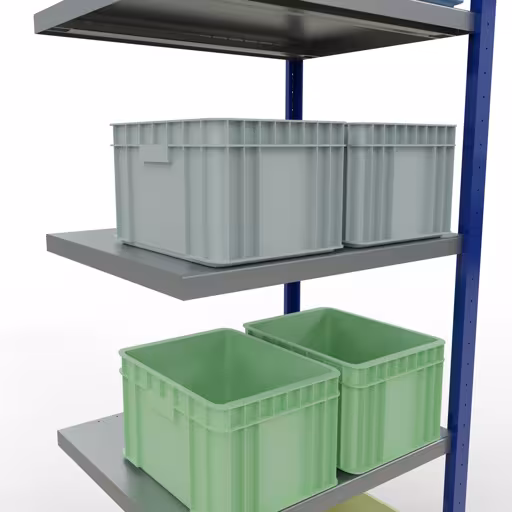 Abbildung Nr 14 des Artikels Anbauregal, Fachbodenregal Stecksystem MULTIplus250, 2000 x 750 x 600 mm (HxBxT), 5 Fachböden, Längenriegel, RAL 5010 enzianblau/verzinkt/verzinkt aus der Produktgruppe Stecksystem von der Marke Schulte Lagertechnik