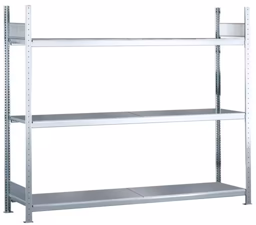 Grundregal, Weitspannregal WS 2000 mit Stahlböden, 2000 x 2000 x 500 mm (HxBxT), verzinkt, 3 Ebenen, Fachlast 400 kg, Feldlast 1.200 kg von der Marke Schulte Lagertechnik Grundregal, Weitspannregal WS 2000 mit Stahlböden, 2000 x 2000 x 500 mm (HxBxT), verzinkt, 3 Ebenen, Fachlast 400 kg, Feldlast 1.200 kg aus der Kategorie WS2000 für Fachlasten bis 400kg mit der Artikelnummer 15512