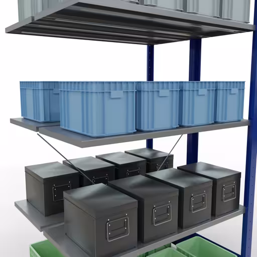 Anbauregal, Doppelregal, Fachbodenregal Stecksystem MULTIplus150, 2000 x 1000 x (2x400) mm (HxBxT), 2x5 Fachböden, Kreuzstrebe, RAL 5010 enzianblau aus der Kategorie Doppelregale mit der GTIN 4004514293763 Anbauregal, Doppelregal, Fachbodenregal Stecksystem MULTIplus150, 2000 x 1000 x (2x400) mm (HxBxT), 2x5 Fachböden, Kreuzstrebe, RAL 5010 enzianblau von der Marke Schulte Lagertechnik aus der Produktreihe Fachbodenregale