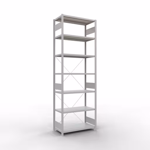 Abbildung Nr 13 des Artikels Grundregal, Fachbodenregal Stecksystem MULTIplus330, 3000 x 1000 x 500 mm (HxBxT), 7 Fachböden, Kreuzstrebe, RAL 7035 lichtgrau aus der Produktgruppe Stecksystem von der Marke Schulte Lagertechnik