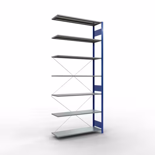 Anbauregal, Fachbodenregal Stecksystem MULTIplus150, 3000 x 1300 x 400 mm (HxBxT), 7 Fachböden, Kreuzstrebe, RAL 5010 enzianblau/verzinkt von der Marke Schulte Lagertechnik Anbauregal, Fachbodenregal Stecksystem MULTIplus150, 3000 x 1300 x 400 mm (HxBxT), 7 Fachböden, Kreuzstrebe, RAL 5010 enzianblau/verzinkt aus der Kategorie Anbauregal mit der Artikelnummer 12747-130-B