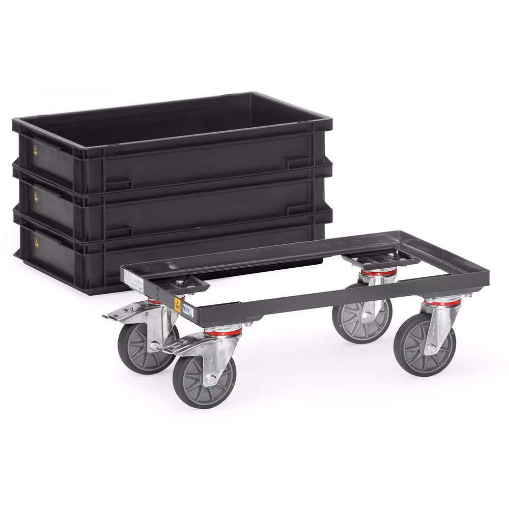 ESD-Eurokasten-Roller 93580 Elektrisch leitfähige Ausführung, Stahlrohr und Profilstahl geschweißt, pulverbeschichtet schiefergrau RAL 7015 mit der Artikelnr. 93580 ESD-Eurokasten-Roller 93580 Elektrisch leitfähige Ausführung, Stahlrohr und Profilstahl geschweißt, pulverbeschichtet schiefergrau RAL 7015 von Fetra aus der Kategorie Transportsysteme