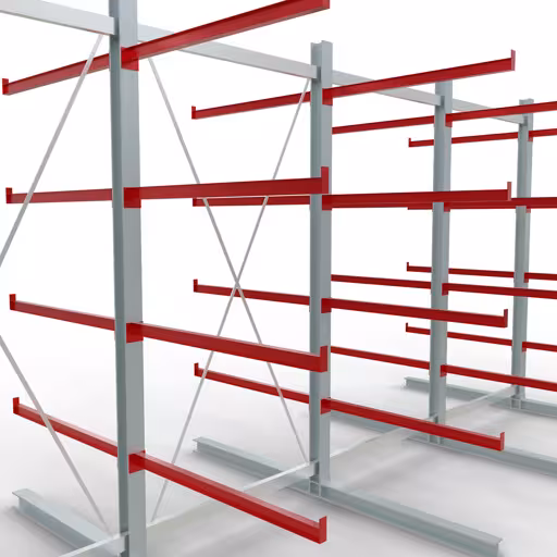 K 6000 Komplettregal, doppelseitig, 3000 x 6000 x 2x 1250 mm, RAL 7001 / RAL 3000, 5 Lagerebenen von der Marke Schulte Lagertechnik aus der Produktreihe Kragarmregale