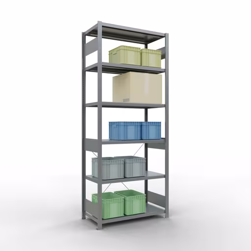 Abbildung Nr 15 des Artikels Grundregal, Fachbodenregal Stecksystem MULTIplus330, 2500 x 1000 x 500 mm (HxBxT), 6 Fachböden, Kreuzstrebe, verzinkt aus der Produktgruppe Stecksystem von der Marke Schulte Lagertechnik