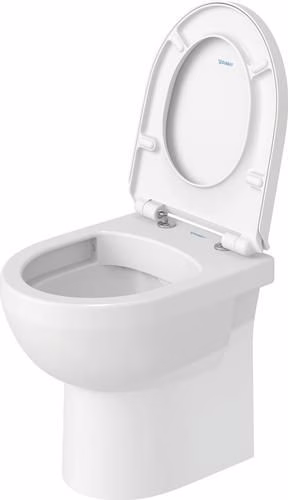 Abattant de toilette blanc Duravit n° 1 avec mécanisme de fermeture amortie et charnières en acier inoxydable.
