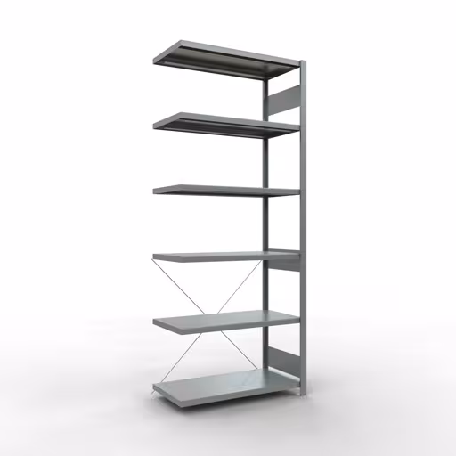 Abbildung Nr 10 des Artikels Anbauregal, Fachbodenregal Stecksystem MULTIplus330, 2500 x 1000 x 500 mm (HxBxT), 6 Fachböden, Kreuzstrebe, verzinkt aus der Produktgruppe Stecksystem von der Marke Schulte Lagertechnik