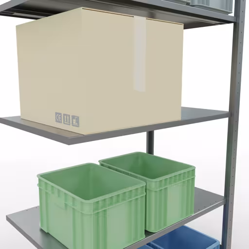 Produktbild Nr.7 des Artikels Anbauregal, Fachbodenregal Stecksystem MULTIplus150, 2000 x 1000 x 600 mm (HxBxT), 5 Fachböden, Längenriegel, verzinkt aus der Produktreihe Stecksystem von der Marke Schulte Lagertechnik