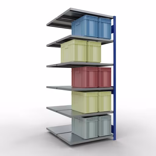 Produktbild Nr.6 des Artikels Anbauregal, Doppelregal, Fachbodenregal Stecksystem MULTIplus250, 2500 x 1000 x (2x600) mm (HxBxT), 2x6 Fachböden, Längenriegel, RAL 5010 enzianblau aus der Produktreihe Fachbodenregale von der Marke Schulte Lagertechnik