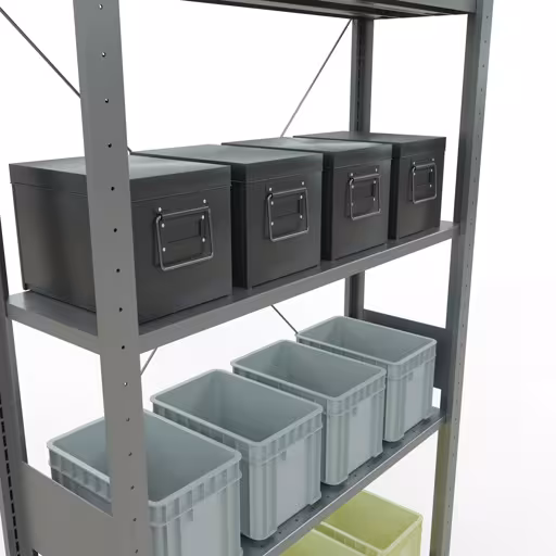 Grundregal, Fachbodenregal Stecksystem MULTIplus150, 3000 x 1000 x 300 mm (HxBxT), 7 Fachböden, Kreuzstrebe, verzinkt von der Marke Schulte Lagertechnik aus der Produktreihe Stecksystem