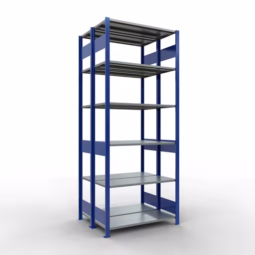 Zusatzbild des Artikels Grundregal, Doppelregal, Fachbodenregal Stecksystem MULTIplus150, 2500 x 1000 x (2x400) mm (HxBxT), 2x6 Fachböden, Längenriegel, RAL 5010 enzianblau aus Doppelregale