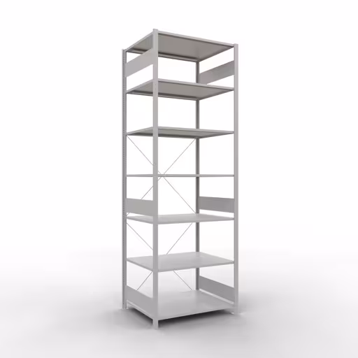 Grundregal, Fachbodenregal Stecksystem MULTIplus150, 3000 x 1000 x 800 mm (HxBxT), 7 Fachböden, Kreuzstrebe, RAL 7035 lichtgrau von der Marke Schulte Lagertechnik Grundregal, Fachbodenregal Stecksystem MULTIplus150, 3000 x 1000 x 800 mm (HxBxT), 7 Fachböden, Kreuzstrebe, RAL 7035 lichtgrau aus der Kategorie Anbauregal mit der Artikelnummer 32682