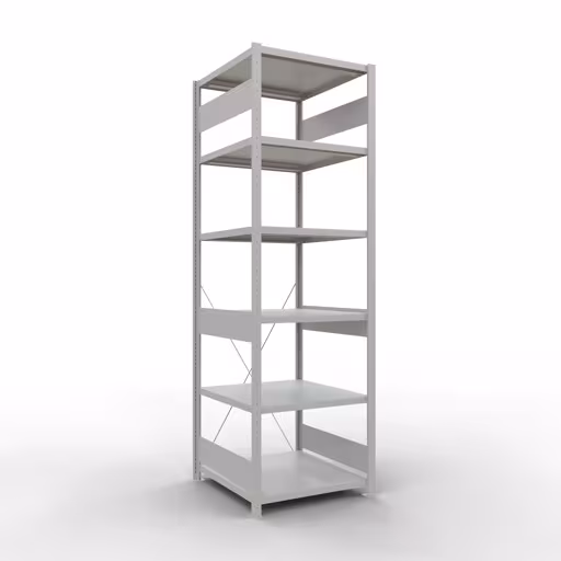 Grundregal, Fachbodenregal Stecksystem MULTIplus250, 2500 x 750 x 800 mm (HxBxT), 6 Fachböden, Kreuzstrebe, RAL 7035 lichtgrau von der Marke Schulte Lagertechnik aus der Produktreihe Stecksystem