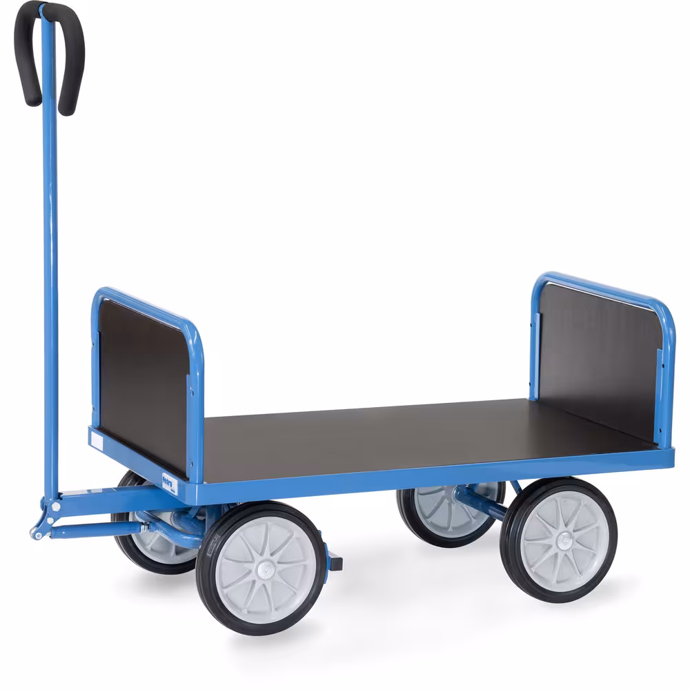 Handwagen 4021V - Vollgummiräder Ø260 mm Breite 600 mm, Länge 1000 mm von der Marke Fetra Handwagen Stirnwände pulverbeschichtet brillantblau RAL 5007, Ladefläche aus wasserfestem Sperrholz Typ Ladeflächenlänge: 1000 mm aus der Kategorie Handwagen/Pritschenwagen mit der Artikelnr. 4021V
