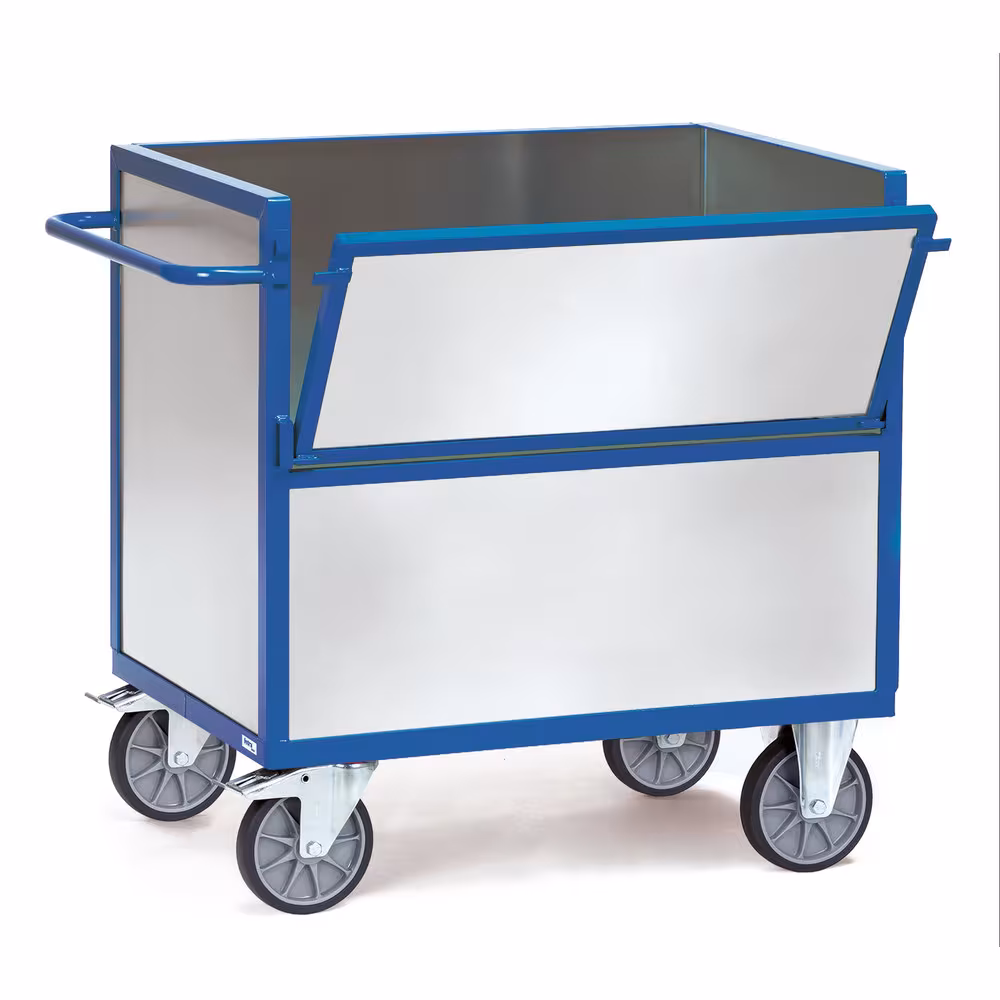 Blechkastenwagen pulverbeschichtet blau RAL 5007, Boden aus Stahlblech, pulverbeschichtet, Winkelstahl-Konstruktion aus der Kategorie Wagen