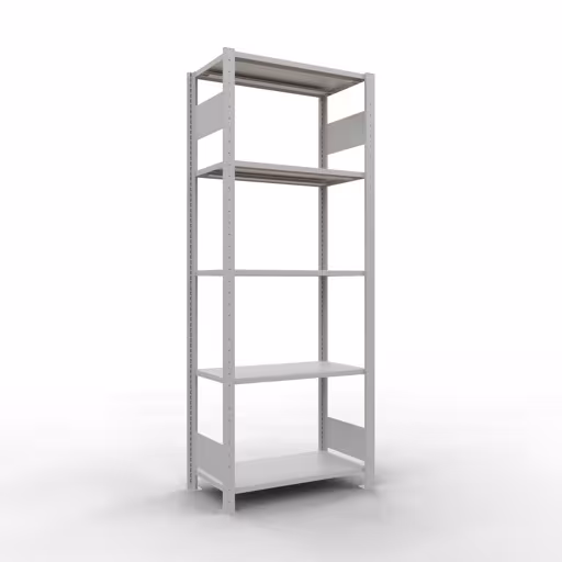 Grundregal, Fachbodenregal Stecksystem MULTIplus150, 2000 x 750 x 400 mm (HxBxT), 5 Fachböden, Längenriegel, RAL 7035 lichtgrau von Schulte Lagertechnik mit der Artikelnr. 32640-75-LR