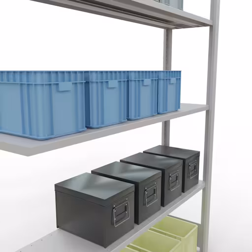 Zusatzbild des Artikels Anbauregal, Fachbodenregal Stecksystem MULTIplus150, 2000 x 1300 x 300 mm (HxBxT), 5 Fachböden, Längenriegel, RAL 7035 lichtgrau Zusatzbild des Artikels Anbauregal, Fachbodenregal Stecksystem MULTIplus150, 2000 x 1300 x 300 mm (HxBxT), 5 Fachböden, Längenriegel, RAL 7035 lichtgrau aus Anbauregal