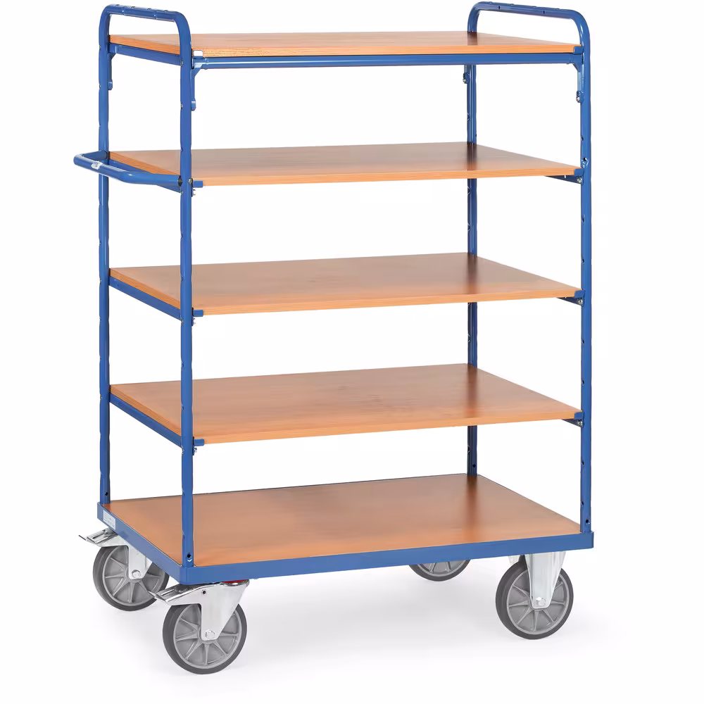 Etagenwagen 8240 Breite 500 mm, Länge 850 mm von der Marke Fetra Etagenwagen offen 5 Etagen pulverbeschichtet blau RAL 5007, Schraubkonstruktion, Stirnwände offen Typ Ladeflächenbreite: 500 mm aus der Kategorie Etagenwagen mit der Artikelnr. 8240