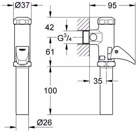 Technische Zeichnung 4056672 DAL-Automatic-Spüler für WC, DN 20 chrom GROHE