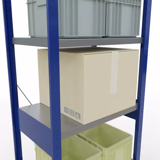 Produktbild Nr 14 des Artikels Grundregal, Fachbodenregal Stecksystem MULTIplus250, 2500 x 750 x 500 mm (HxBxT), 6 Fachböden, Kreuzstrebe, RAL 5010 enzianblau/verzinkt/verzinkt Abbildung Nr 14 des Artikels Grundregal, Fachbodenregal Stecksystem MULTIplus250, 2500 x 750 x 500 mm (HxBxT), 6 Fachböden, Kreuzstrebe, RAL 5010 enzianblau/verzinkt/verzinkt aus der Produktgruppe Stecksystem von der Marke Schulte Lagertechnik