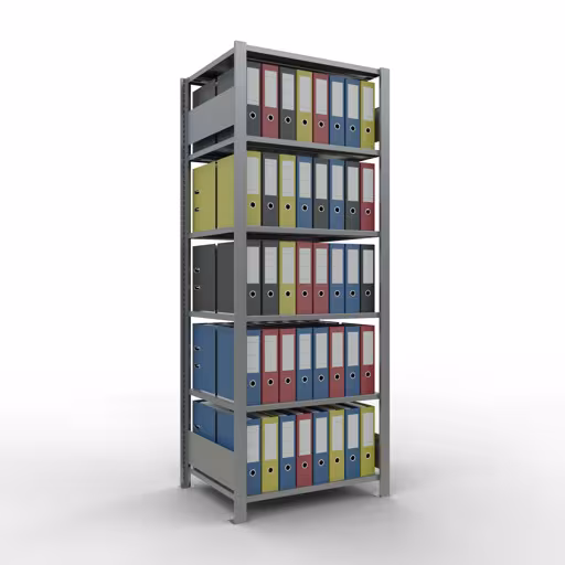 Abbildung Nr 12 des Artikels Grundregal, Büro-Fachbodenregal Stecksystem MULTIplus150, 2000 x 750 x 600 mm (HxBxT), 6 Fachböden, Längenriegel, verzinkt, ohne Mittelanschlag aus der Produktgruppe Büroregale von der Marke Schulte Lagertechnik