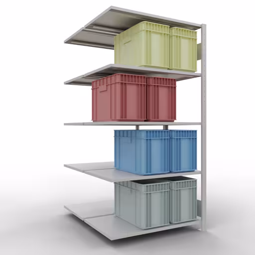 Anbauregal, Doppelregal, Fachbodenregal Stecksystem MULTIplus150, 2000 x 1000 x (2x600) mm (HxBxT), 2x5 Fachböden, Längenriegel, RAL 7035 lichtgrau mit der GTIN 4004514270016 Anbauregal, Doppelregal, Fachbodenregal Stecksystem MULTIplus150, 2000 x 1000 x (2x600) mm (HxBxT), 2x5 Fachböden, Längenriegel, RAL 7035 lichtgrau von Schulte Lagertechnik mit der Artikelnr. 33165