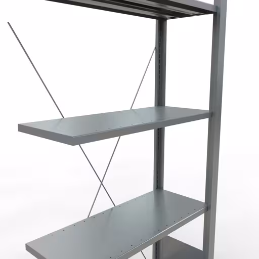 Produktbild Nr 13 des Artikels Anbauregal, Büro-Fachbodenregal Stecksystem MULTIplus85, 1800 x 750 x 300 mm (HxBxT), 5 Fachböden, Kreuzstrebe, verzinkt, ohne Anschlagleiste Abbildung Nr 13 des Artikels Anbauregal, Büro-Fachbodenregal Stecksystem MULTIplus85, 1800 x 750 x 300 mm (HxBxT), 5 Fachböden, Kreuzstrebe, verzinkt, ohne Anschlagleiste aus der Produktgruppe Büroregale von der Marke Schulte Lagertechnik