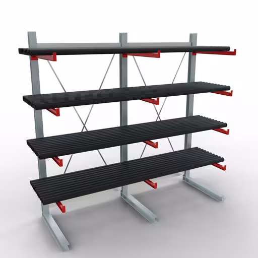 Abbildung Nr 11 des Artikels K 6000 Komplettregal, einseitig, 3000 x 3000 x 1000 mm, RAL 7001 / RAL 3000, 5 Lagerebenen aus der Produktgruppe Kragarmregale von der Marke Schulte Lagertechnik