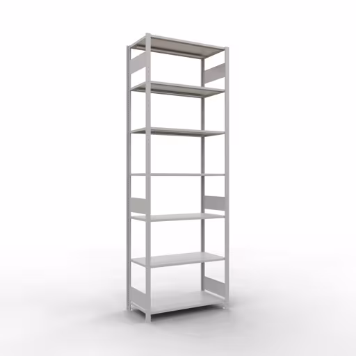 Grundregal, Fachbodenregal Stecksystem MULTIplus85, 3000 x 1000 x 500 mm (HxBxT), 7 Fachböden, Längenriegel, RAL 7035 lichtgrau von der Marke Schulte Lagertechnik Grundregal, Fachbodenregal Stecksystem MULTIplus85, 3000 x 1000 x 500 mm (HxBxT), 7 Fachböden, Längenriegel, RAL 7035 lichtgrau aus der Kategorie Grundregal mit der Artikelnummer 33052-LR